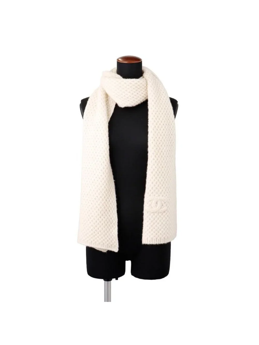 Chanel Scarf CC Logo Cashmere Silk Shawl White